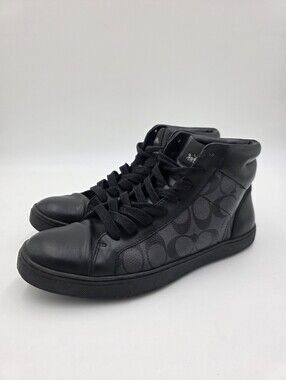 Coach Men’s Black High-Top Sneakers with Signature Monogram Size 10.5